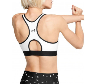 UNDER ARMOUR W MID KEYHOLE GRAPHIC SPORTS BRA WHITE