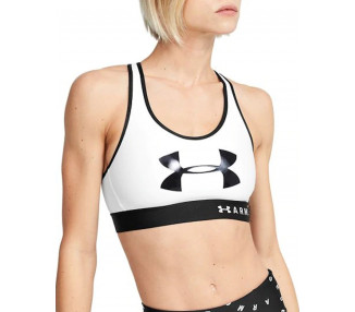UNDER ARMOUR W MID KEYHOLE GRAPHIC SPORTS BRA WHITE