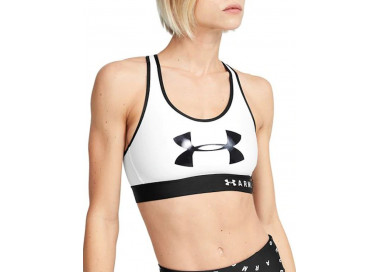 UNDER ARMOUR W MID KEYHOLE GRAPHIC SPORTS BRA WHITE